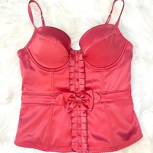 36B VS Victoria’s Secretl rustic red satin corset bustier with zipper - Picture 1 of 12
